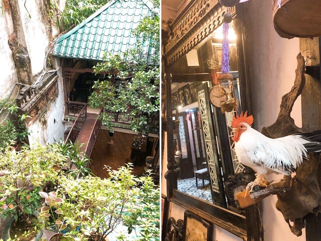 Rooftop views and rooster at Cafe Pho Co in Hanoi