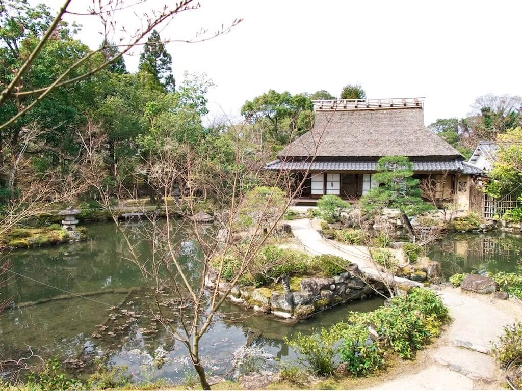 Pond and Teahouse at Isuien Garden in Nara, Japan